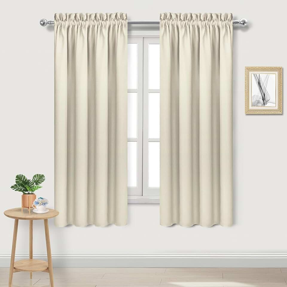 DWCN Blackout Curtains for Bedroom 42 x 63 Inch Long Light Beige 2 Panels