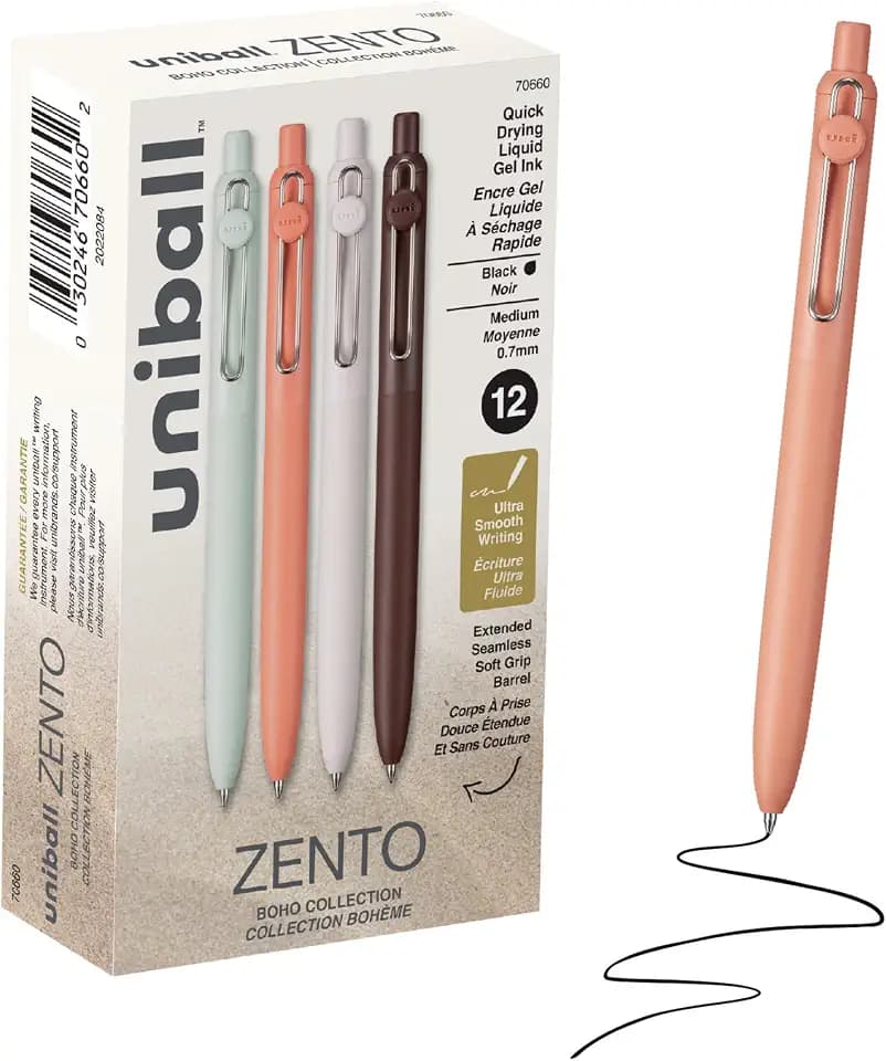 uniball™ Zento Gel Pens, Black Ink, 0.7mm Medium Point, 12 Count