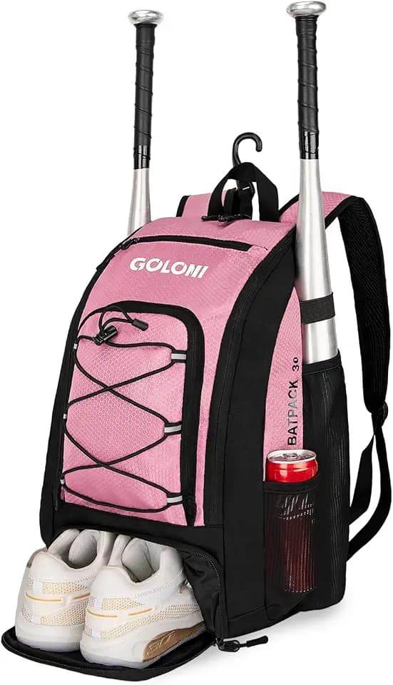 Goloni 40L Baseball Bag, Softball Bat Bag with Shoes Compartment,Fence Hook,Backpack for Baseball, T-Ball & Softball Equipment & Gear