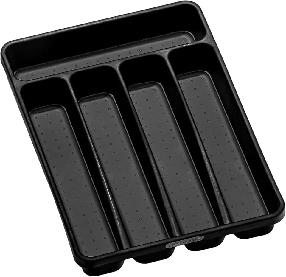madesmart Classic 5 Compartment Compact Silverware Tray, Carbon