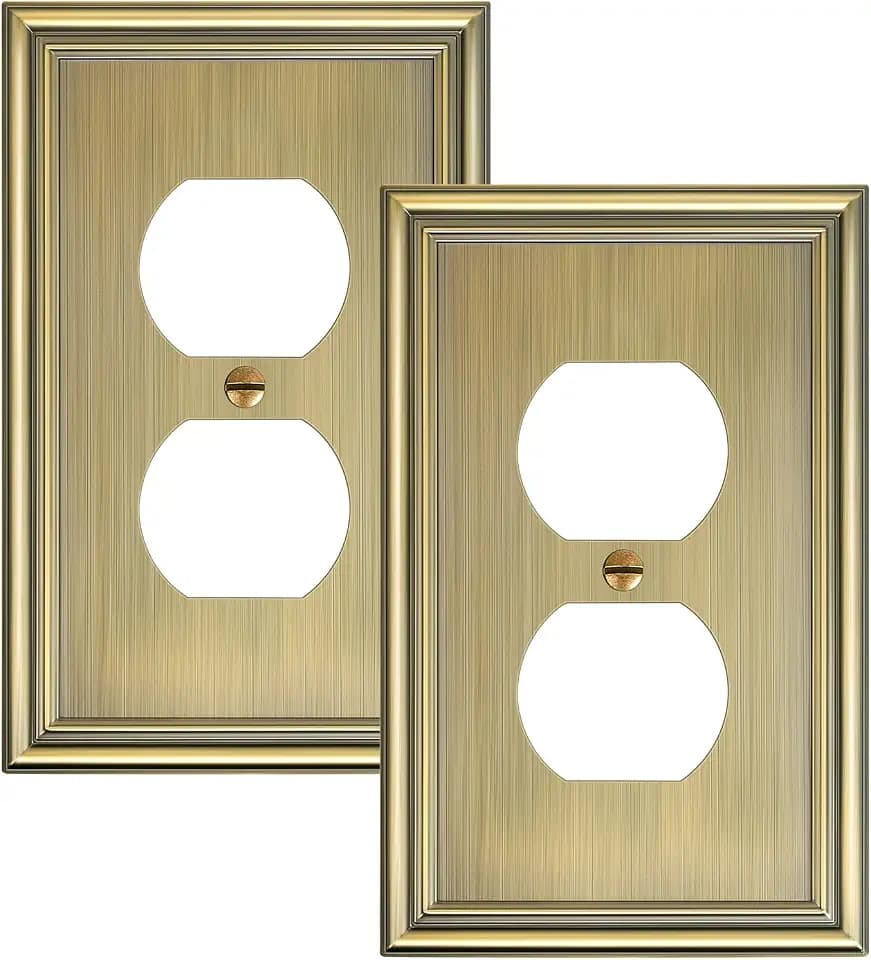 2-Pack Zinc Alloy Single Duplex Outlet Cover Plate, Solid Receptacle Cover