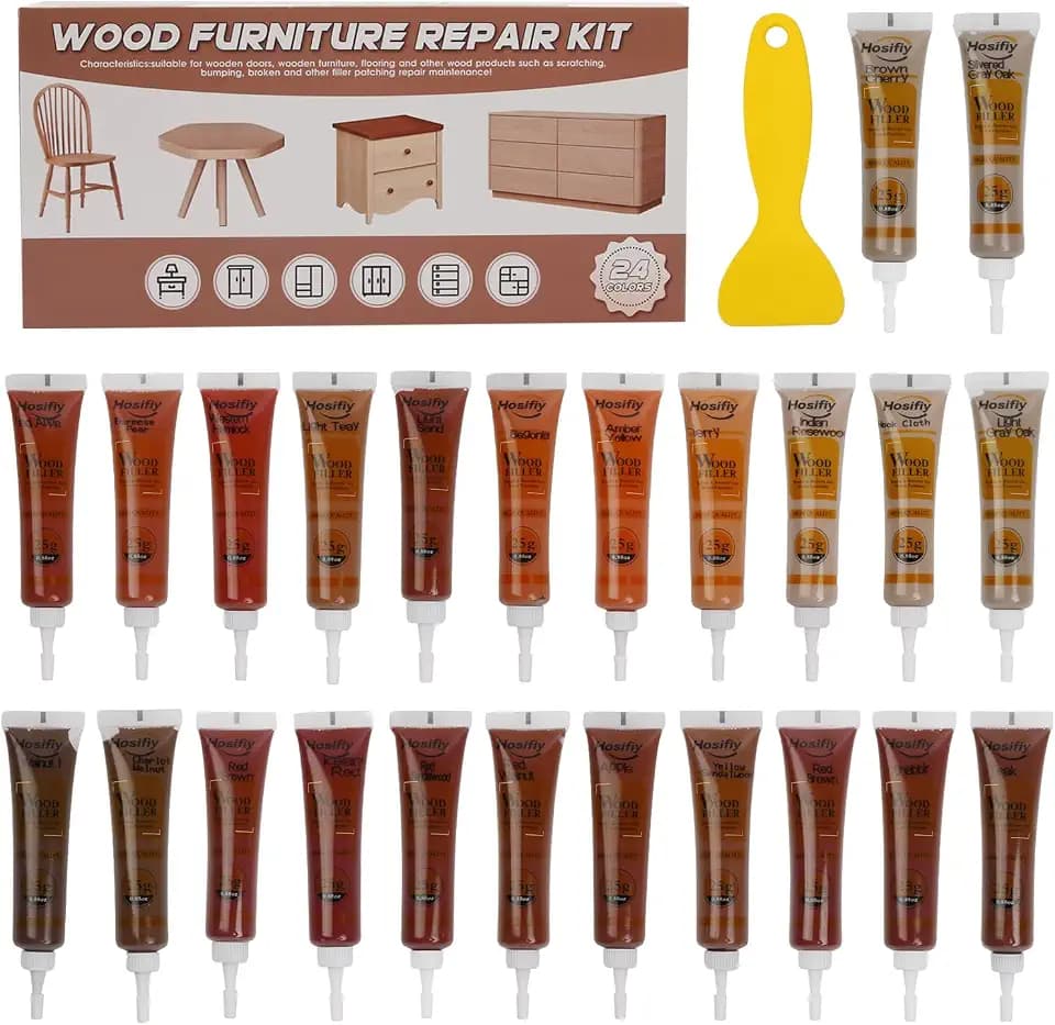 Wood Furniture Repair Kit, 24 Colors Wood Touch up Filler, Repair Scratch, Cracks, Stains, Discoloration for Wood Furniture, Door, Cabinet, Floor, Table Surface Wood - Walnut Series