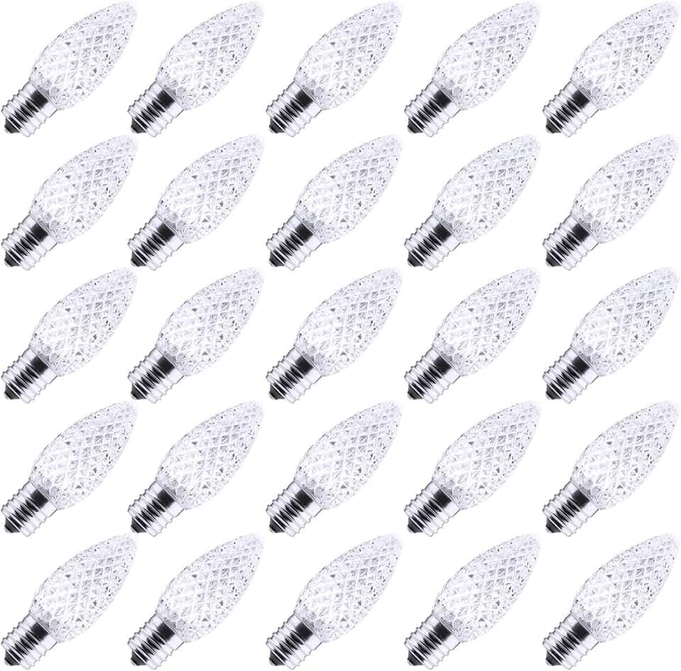 100 Pack C9 LED Replacement Christmas Light Bulb, C9 Shatterproof LED Bulb for Christmas String Light, E17 Intermediate Base, Commercial Grade Dimmable Bulbs, Pure White