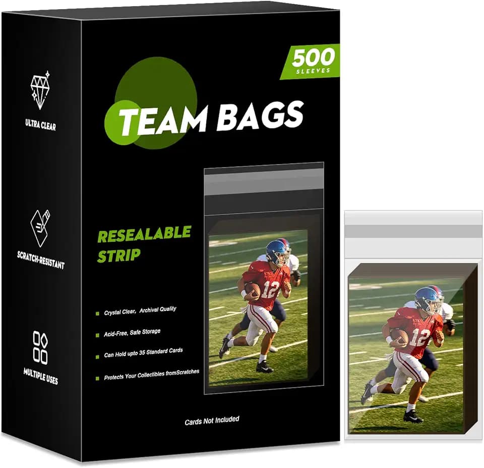 500ct Resealable Team Set Bags for Trading Cards TCG Baseball & Sports Card Team Bags Sleeves Fits Magnetic Holders & Semi Rigid Card Holders High Clarity Card Protective Sleeves