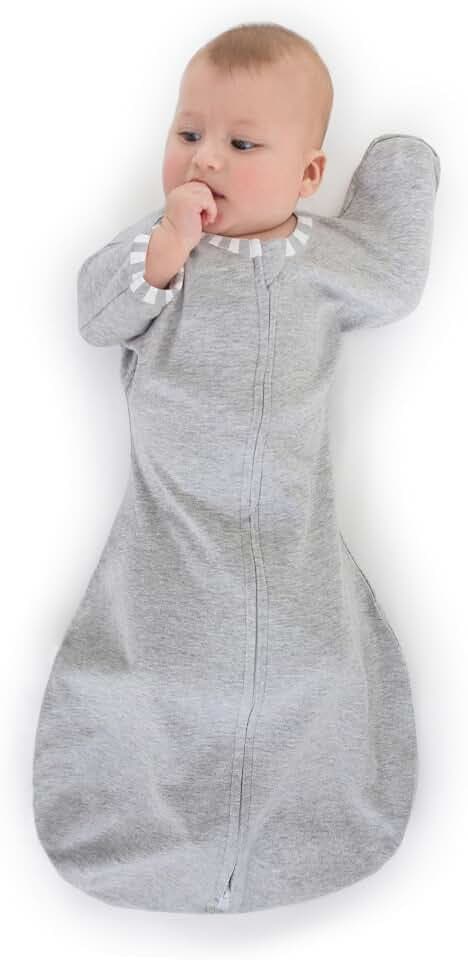 SwaddleDesigns Transitional Swaddle Sack, Cotton, Gray Striped Trim, 3-6mo