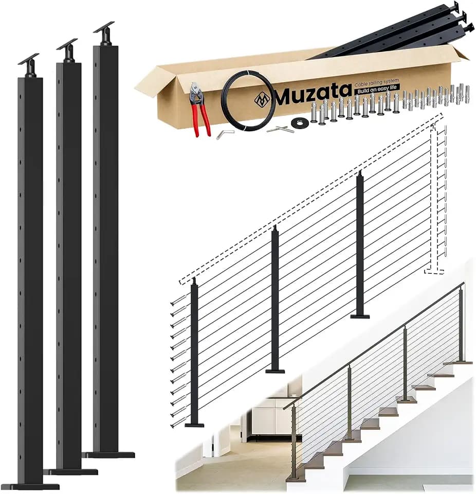 Muzata 8-12ft Modular Cable Railing Kit for Stairs Surface Mount 42in RW27