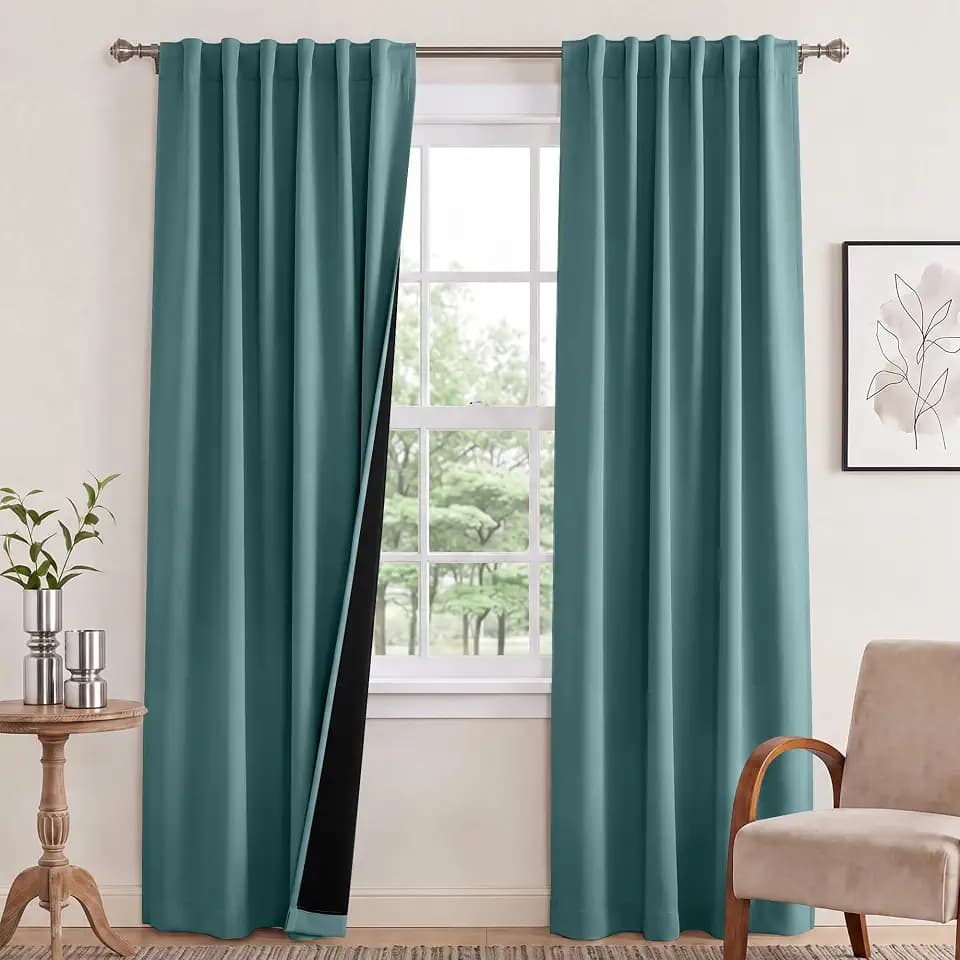 NICETOWN Greyish Blue 100% Blackout Window Curtain Panels, Cold and Full Light Blocking Drapes with Black Liner for Nursery, 84 Inches Drop Thermal Insulated Draperies (2 Pieces, 52" Wide per Panel)