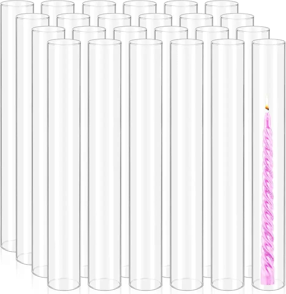 24 Pcs Hurricane Candle Holder Sleeve, H:16" D:2" Clear Glass