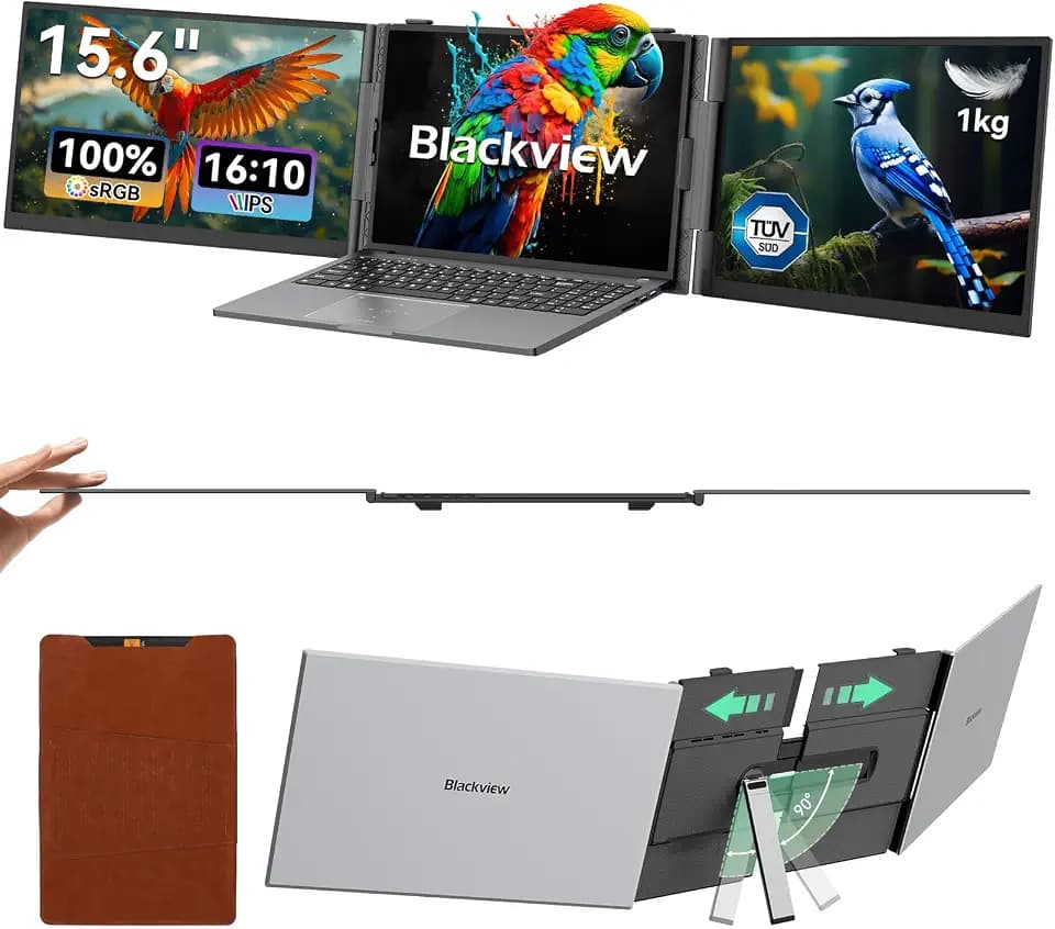 Blackview DCM8 Laptop Bildschirm Erweiterung 15,6", 100% sRGB 1200P FHD Laptop Screen Extender, Niedriges Blaulicht Triple Monitor Arbeit mit 14" -17,3" Laptops Kompatibel mit Mac Windows Chrome(1Kg)