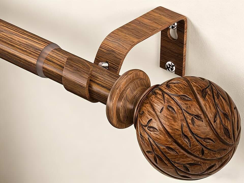 Wood Curtain Rod for Windows 36-120" Adjustable Window Treatment Rods