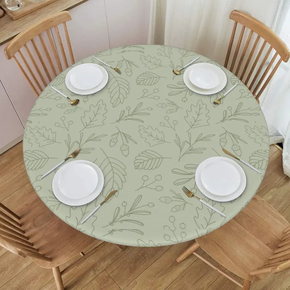 Elastic Edge Round Fitted Tablecloth, Waterproof Cover for 45"-50" Tables