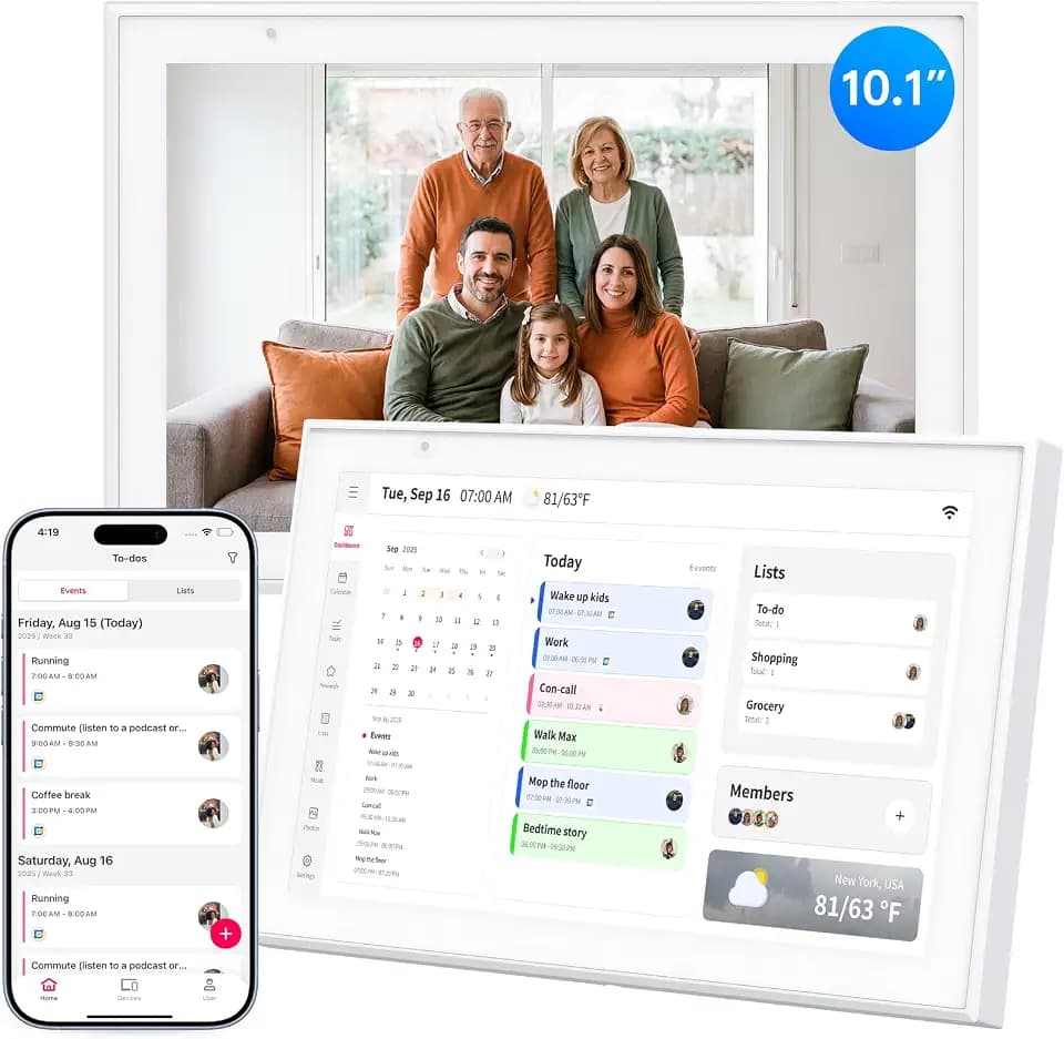 Digital Calendar 10.1 Inch, 2026 Touchscreen Family Planner, White