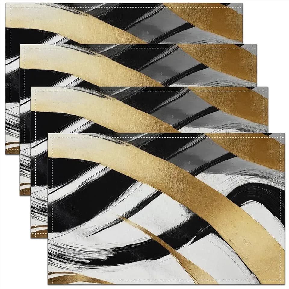 jejeloiu Black White Gold Placemats Set of 4 12x18 Inch