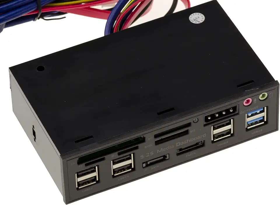 KALEA-INFORMATIQUE Frontplatte für 5.25 Schacht mit Mehreren Anschlüssen: CF SD MicroSD MMC USB2 USB3 eSATA SATA Audio 12V 5V.