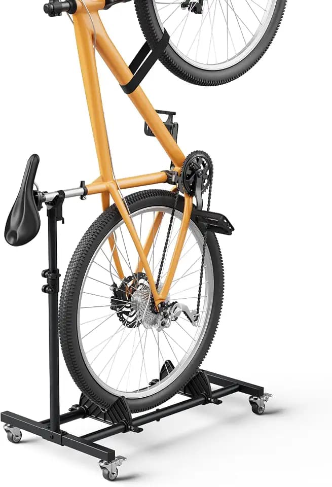 Vertical Bike Stand, Space Saving Indoor Bicycle Storage Rack with Wheels for Garage & Apartment, Freestanding adjustable Holder Fits Most Road, Mountain & Hybrid Bikes up to 29"