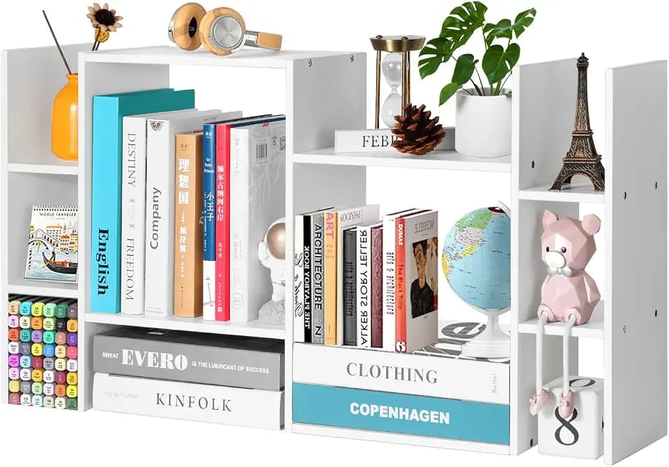 YIGANG Desk Shelf Organizer, 3-Tier Desktop Bookshelf for Computer Desk, Small Tabletop Hutch Storage Rack, Wood Office Supplies Organizer for Dorm, Home & Student (29 Inch Wide),White