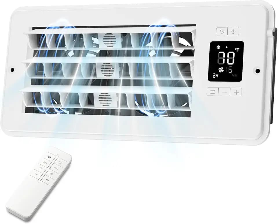 Smart 4"x10" Register Booster Fan, Thermostat, 10 Speeds, Automatic Louver