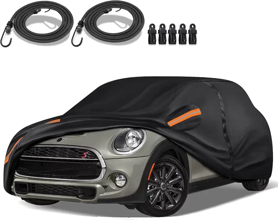 16-lagige spezielle Vollgarage passend für Mi-NI Cooper/Cooper S 2002–2021, ultraschweres 600D-Oxford-Tuch, hält Sommersonne und Winterschnee, Regen, Staub, UV-Schutz für jedes Wetter Stand
