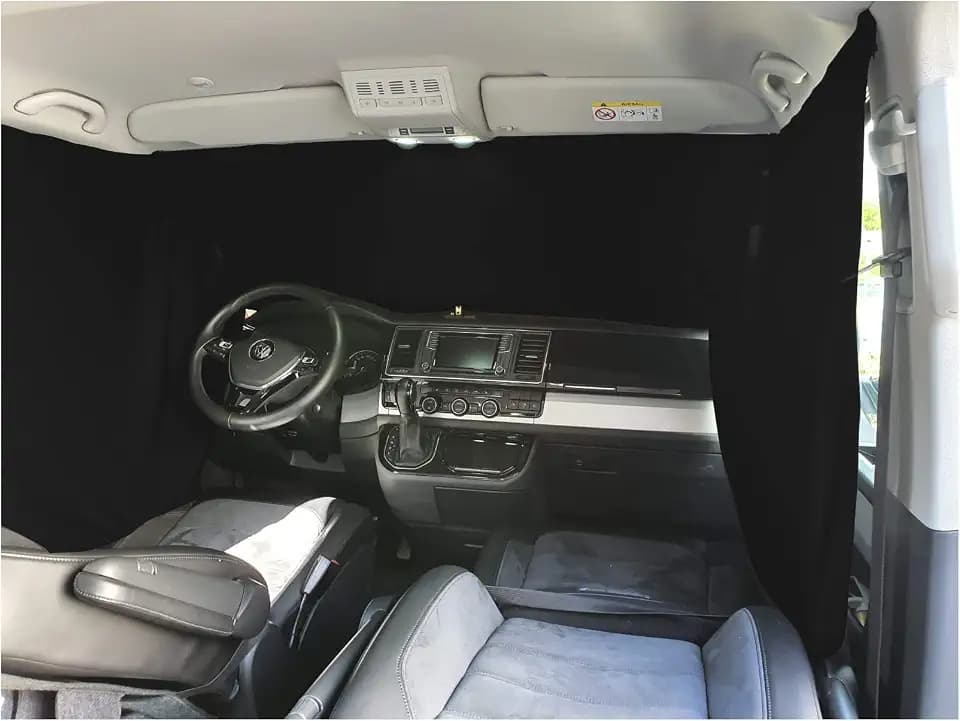 BREMER SITZBEZÜGE Frontscheibe Sonnenschutz Camping Führerhaus Gardinen Vorhang kompatibel mit Renault Trafic 2 ab 2001-2014 in Schwarz