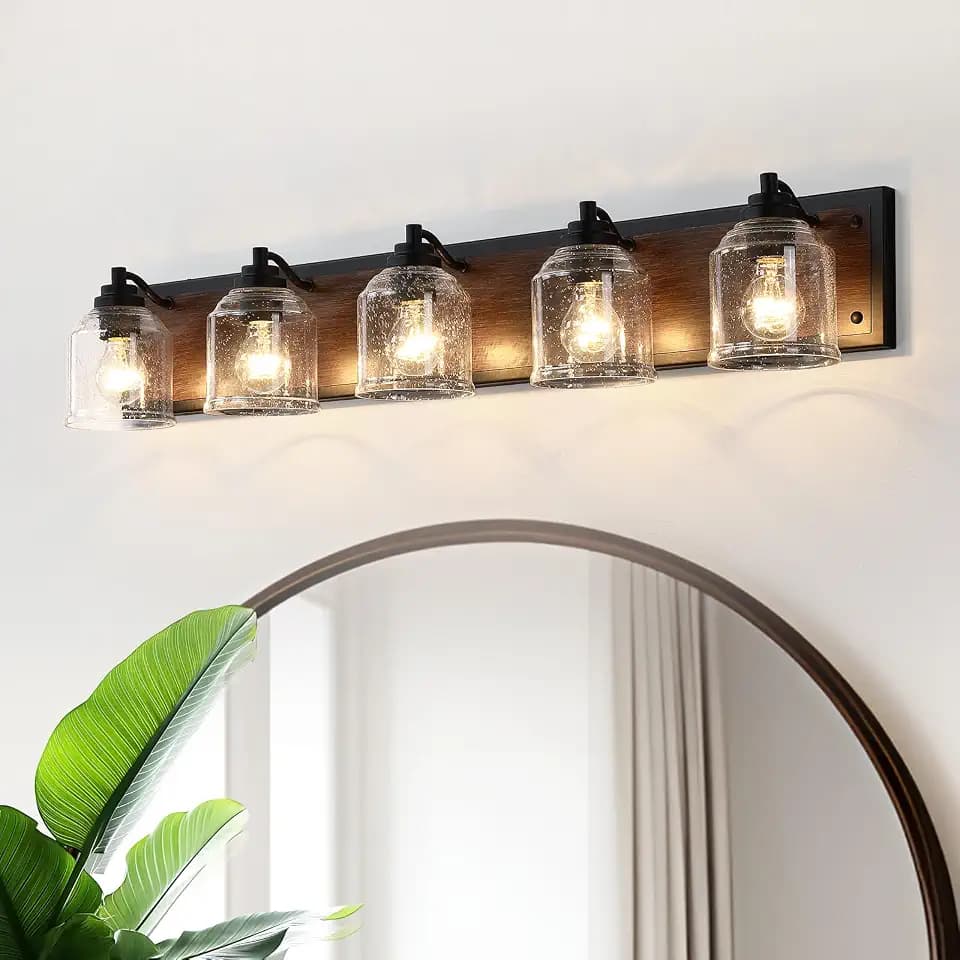 5-Light Bathroom Vanity Lights Large 40" with Bubble Glass Shades