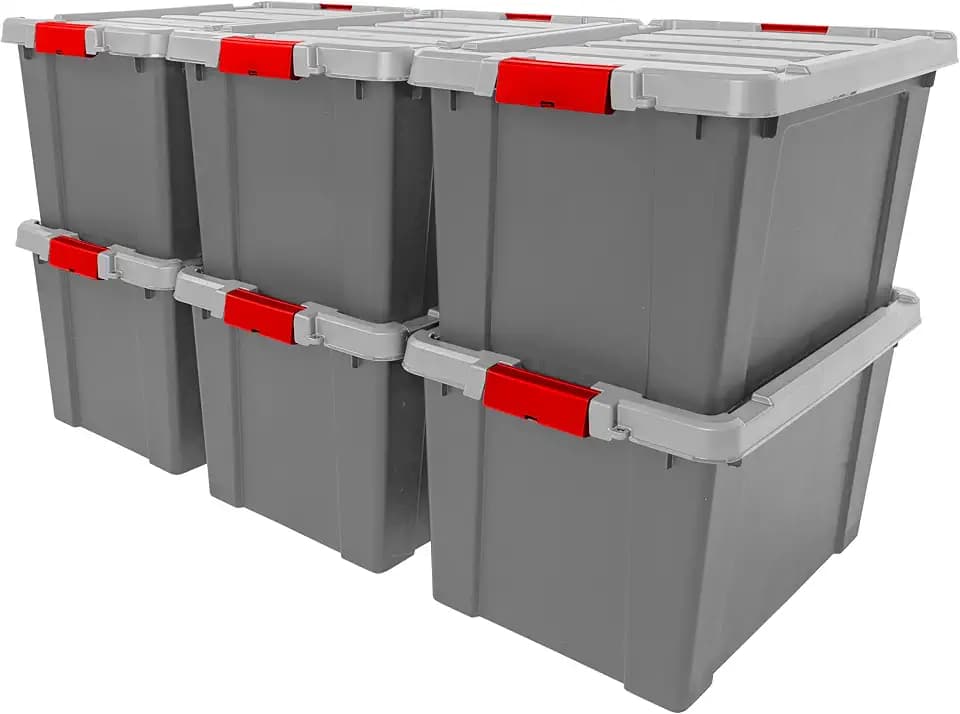 IRIS USA 6-Pack 20 Gal Heavy Duty Lockable Storage Totes with lids, Gray