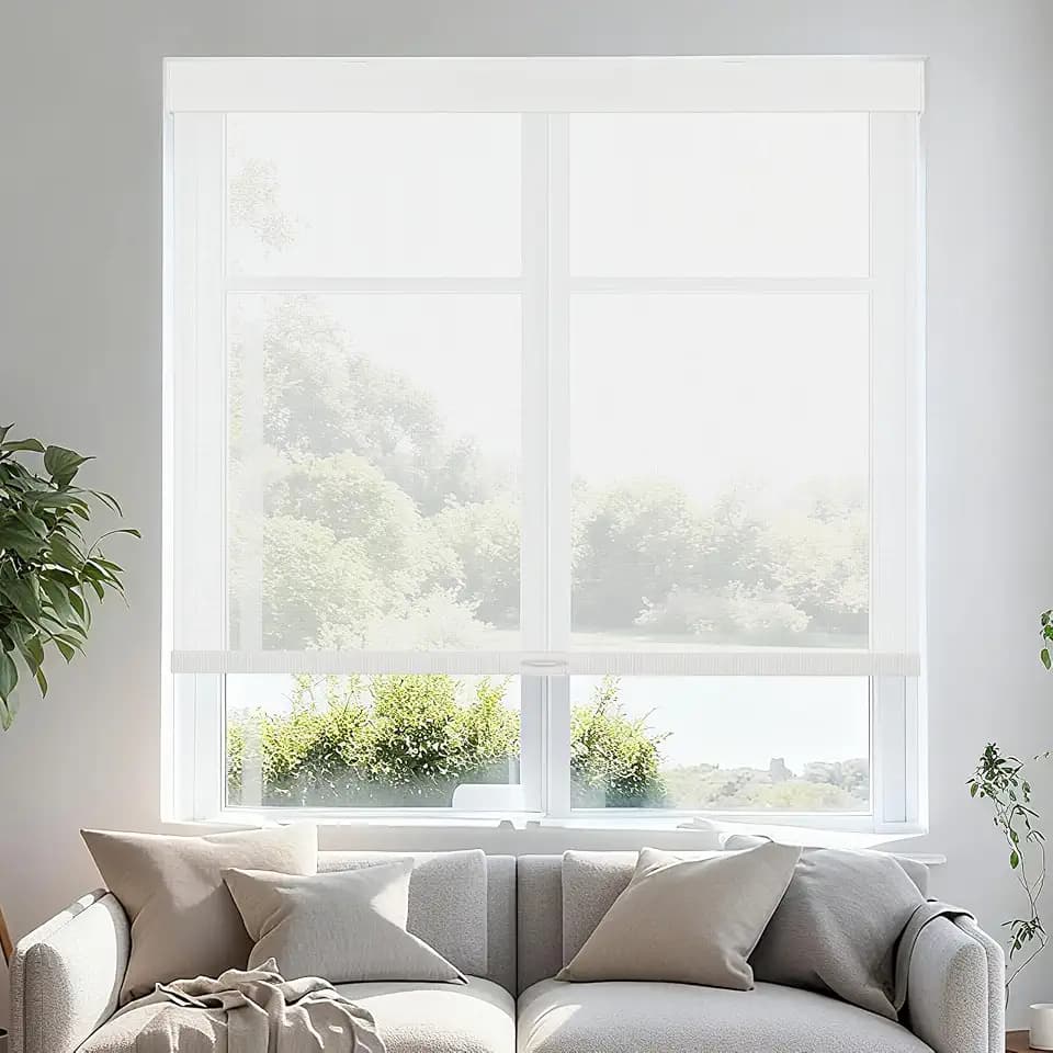 Persilux Free-Stop Cordless Roller Shades for Windows Light Filtering Shades, 5% Openness Solar Screen Semi Sheer Roller Blinds UV Protection for Office and Home. Easy to Install 20" W x 72" H, White