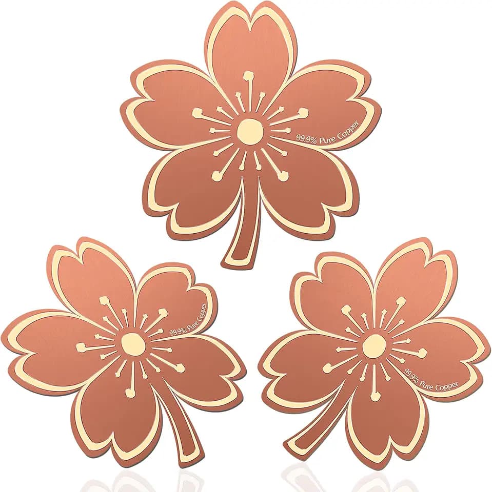 Bird Bath Copper Disk, 3Pcs 99.99% Pure Copper Bird Bath Purification Disk 0.6mm Physical Safe Clean Water All-Season, Universal Natural Fit for Outdoor Birdbaths, Bowl, Garden Fountain(Flower)
