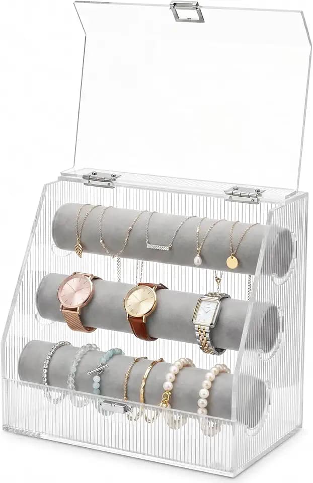 Acrylic Bracelet Holder, 3 Tier Velvet Rod Vanity Jewelry Organizer