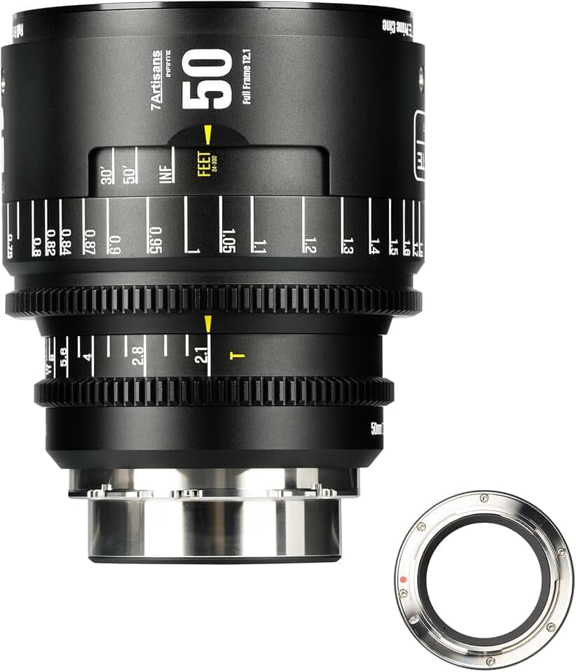 7artisans 50 mm T2.1 Infinte Series Professionelles manuelles Vollformat-Cine-Objektiv, kompatibel mit PL-Bajonett, für Fotografie und Filmproduktion, Schwarz
