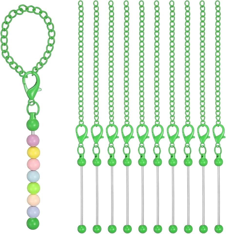 uxcell 10 Pcs Beadable Cup Charm, Bulk Blank Bar Key Chain Metal Beaded Cups Accessories for Water Bottle Cup with Handle DIY Crafts Decoration, Light Green