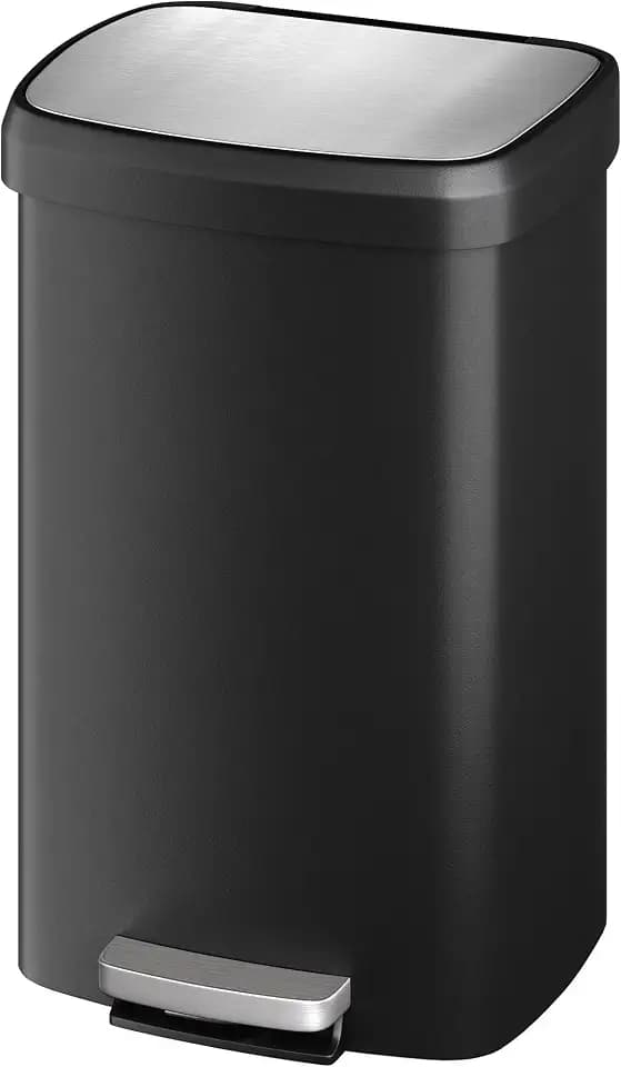 Garvee 13 gal / 50 L Plastic Trash Can with Lid, Large Garbage Can for Kitchen, Rustproof Step-on Kitchen Trash Bin with Liner Rim, Rear Handle, Soft Close Lid, Black