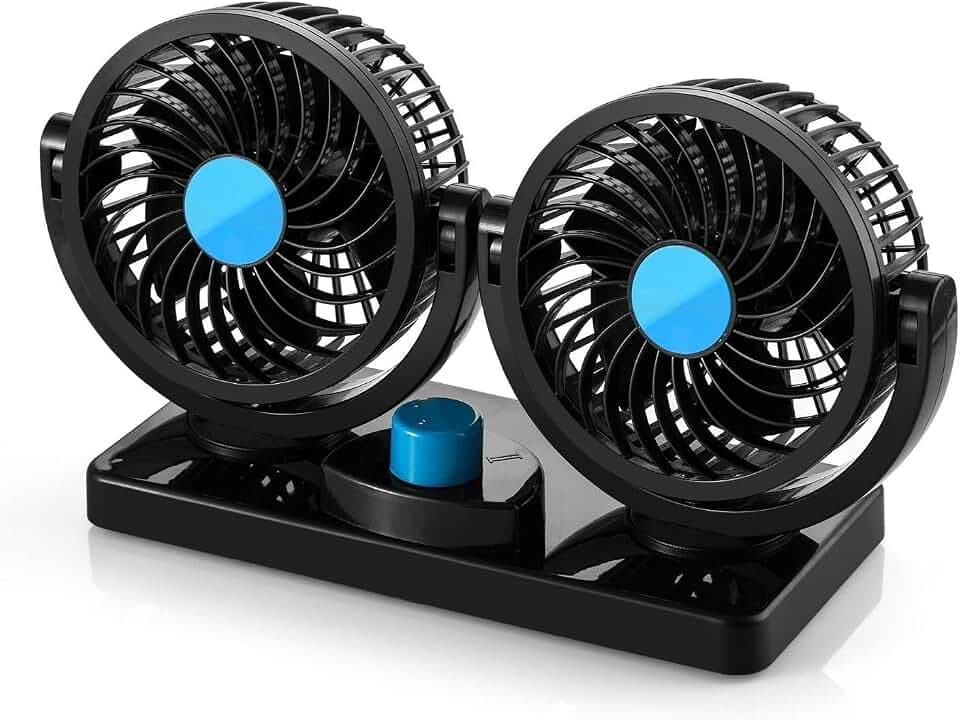 Auto Kfz Lüfter, Suparee Auto Ventilator, Gebläse Klimaanlage Fan, Doppellüfter, vertikal und horizontal einstellbar Ventilator, Leistung 8W/15W, 12V
