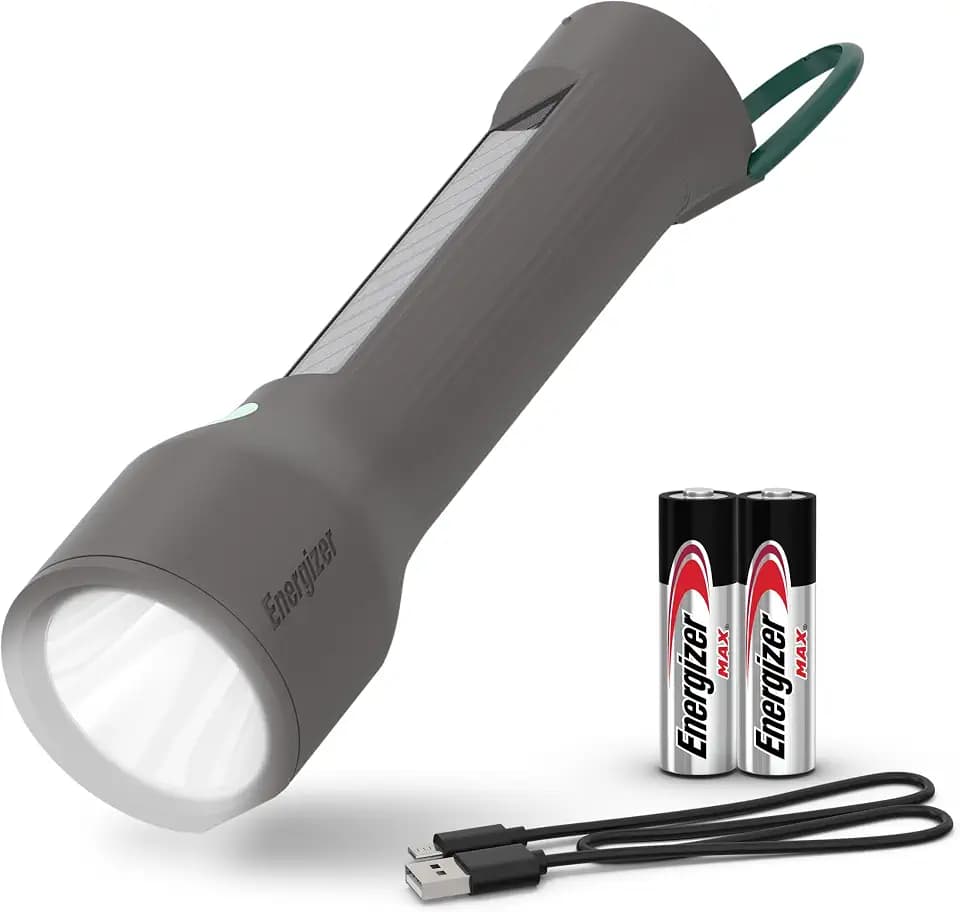 Energizer S-600 LED Flashlight Rechargeable Solar and AA Battery Power Options, Super Bright IPX4 Water Resistant Flashlights High Lumens for Emergencies, Outdoors, DIY