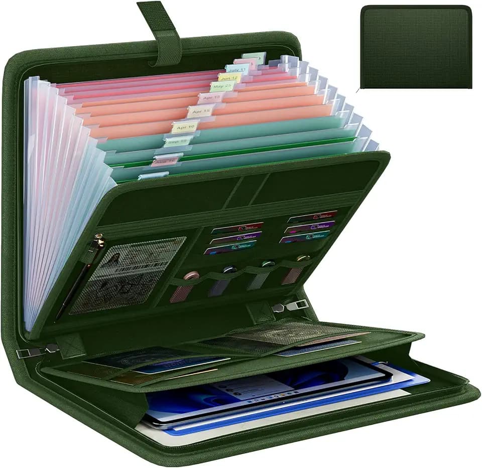 Fireproof Accordion File Organizer, Expanding File Folder with 13 Pockets