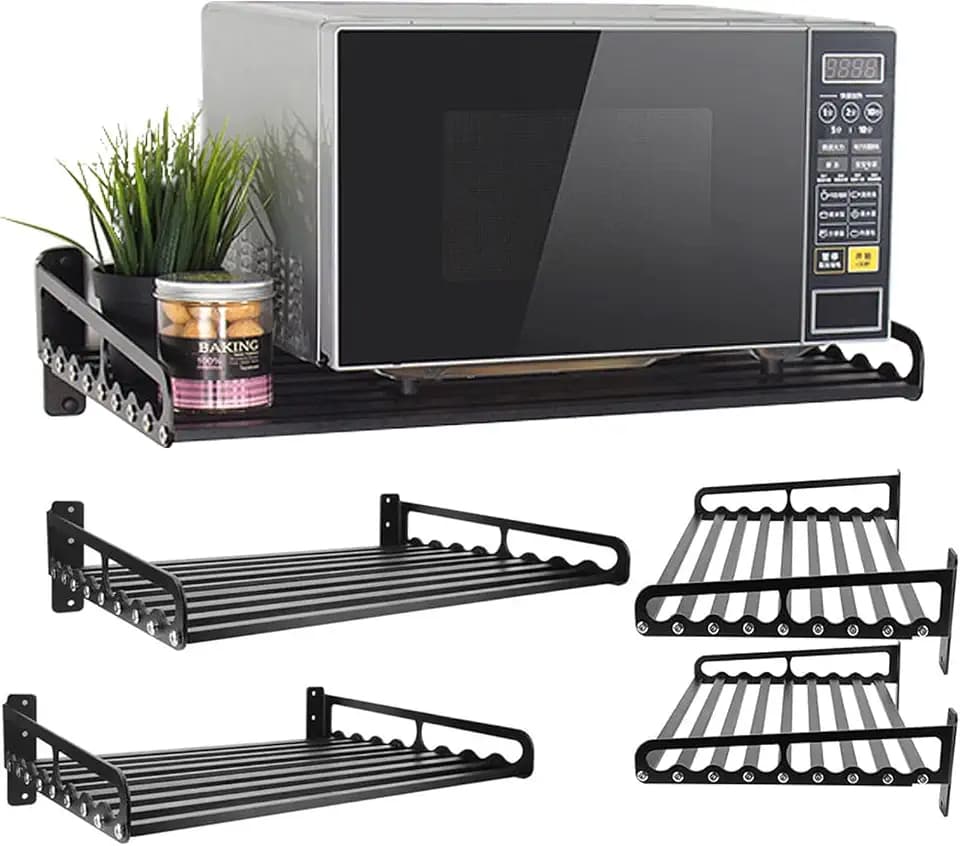 MaxxCloud Electric Oven Holders, Microwave Oven Rack Kitchen Shelf, Black Storage Racks Wall Shelf, Kitchen Organizer Aeronautical Aluminum, Weight Bearing 80 lb (19.6'' x 15.5'', Black)
