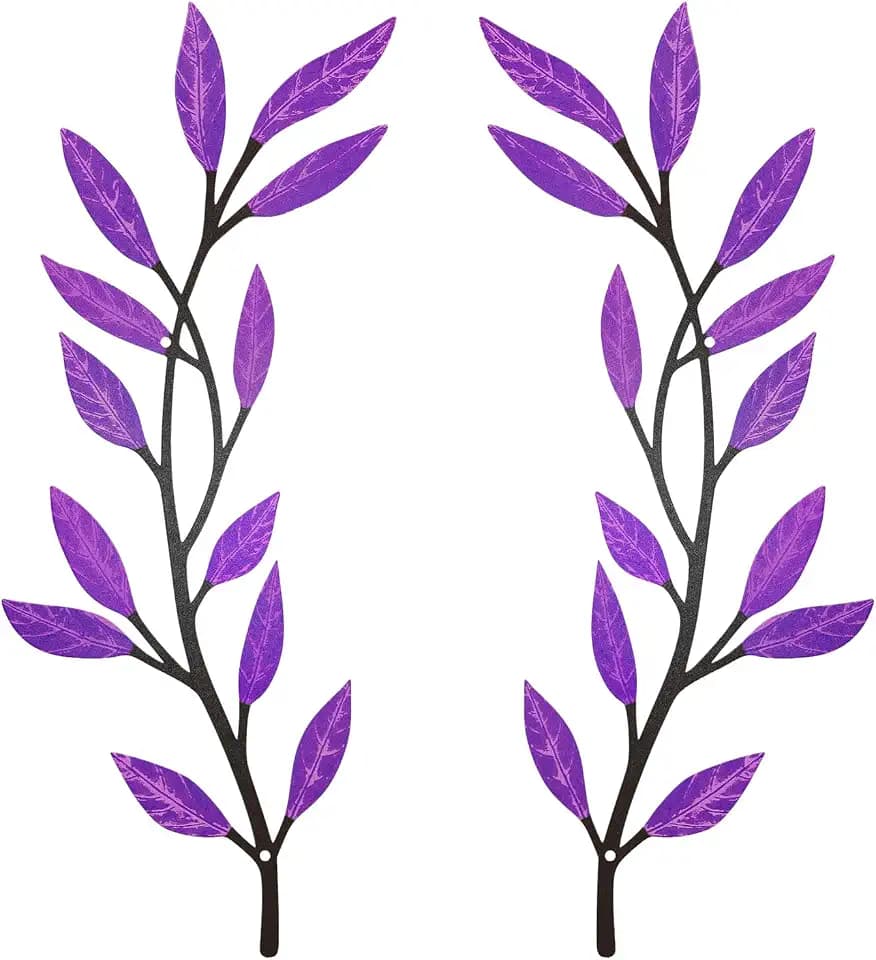 AHYS Metal Tree Leaf Wall Decor 2 PCS Rustic Vine Branch Leaf Wall Art for Living Room Bedroom Bathroom Decorations - Purple