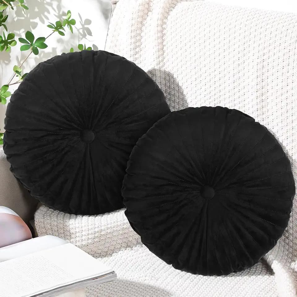 Namalu 2 Pcs Round Throw Pillows, 13.8" Velvet Pumpkin Pillows, Black