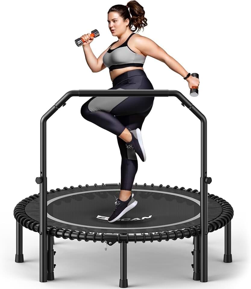 BCAN BT2 40/48" Rebounder Trampoline for Adults, Indoor, 450/550lbs,Bungees Rebounder for Adults, Adjustable Handlebar, Quiet Mini Exercise Trampoline for Indoor Workout, Low-Impact|FED Fitness