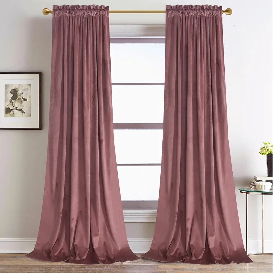 Roslynwood Dusty Rose Velvet Curtains W52 x L63 inches Long, 2 Panels