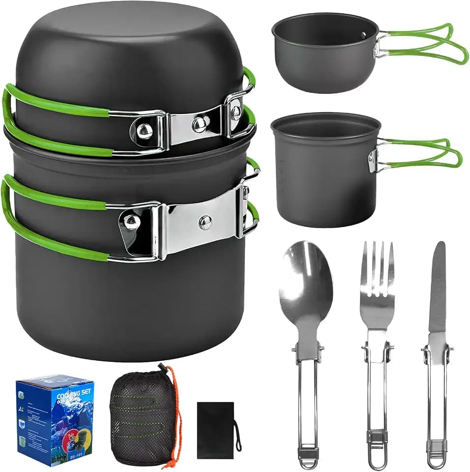 Camping Kochgeschirr Set, Essgeschirr Outdoor, Outdoor Kochset, Camping Kochgeschirr Set für 1-2 Personen, Leicht zu Tragen Camping Cooking, für Camping, Kochen im Freien, Wandern, Reisen