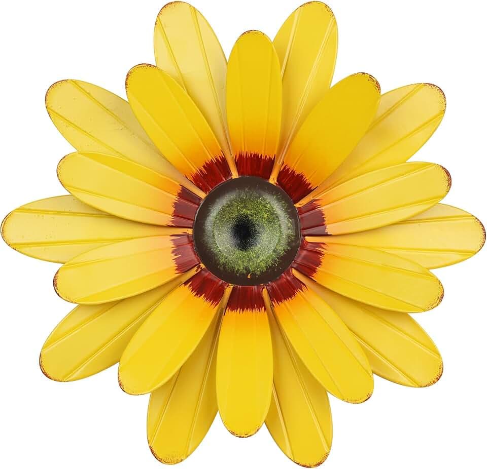 YEAHOME Sunflower Garden Decor, 11'' Metal Flower Wall Decor, Yard Hanging Wall Art Decorations for Kitchen, Bathroom, Living Room, Spring Boho Art for Indoor Outdoor