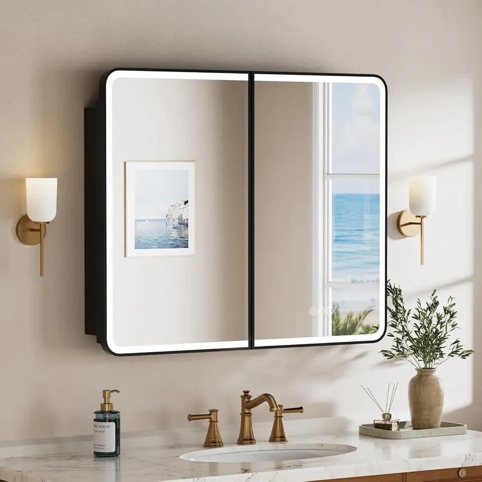 36x30 Inch Medicine Cabinet with Mirror and Lights for Bathroom, Black