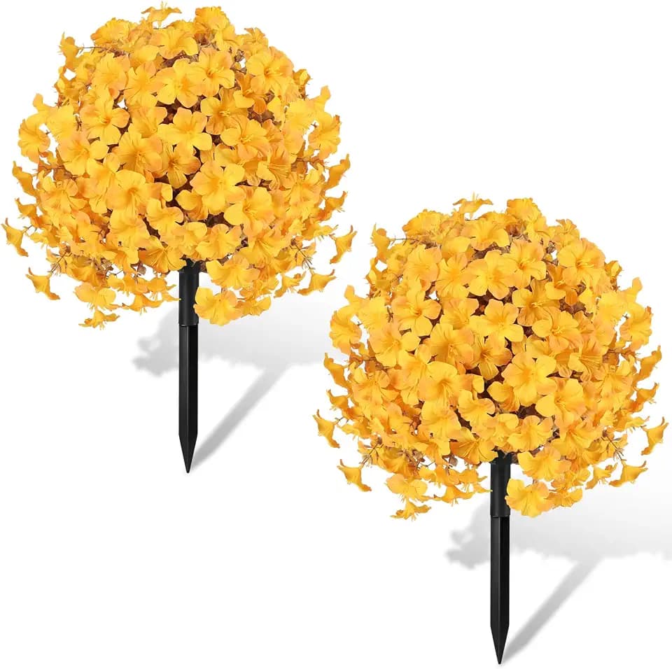 2pcs Fall Artificial Topiary Ball with Petunia Flowers,Yellow