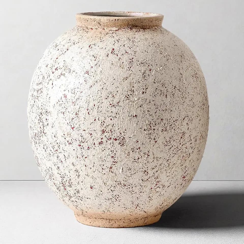 Large Round Ceramic Vase, 9.8“ H, Red White Speckled