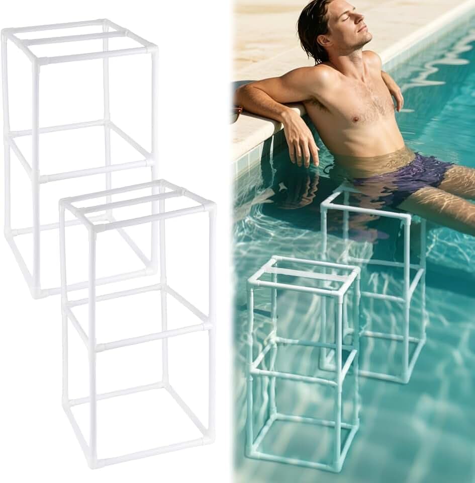 2 PCS Underwater Pool Stool with Foot Rest PVC Underwater Pool Barstools Pool Seats for in Pool Rest( 32Inch)