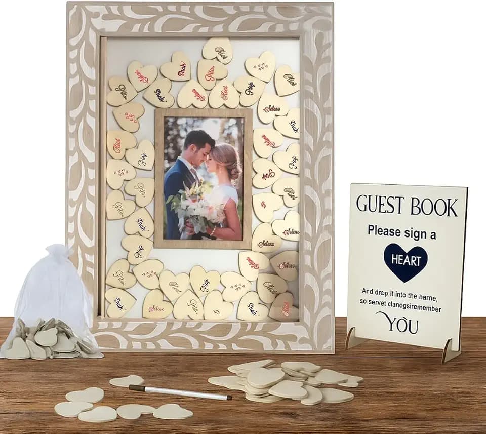 SOITU Wedding Guest Book Alternative Frame with Wooden Hearts