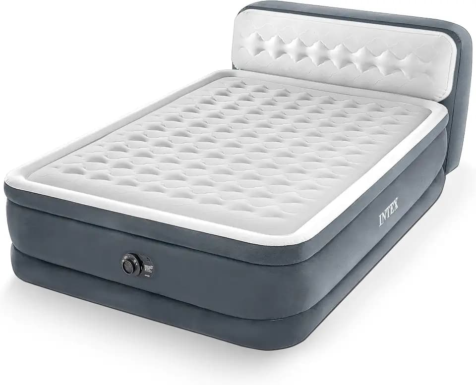 INTEX Dura-Beam 18" Queen Size Air Mattress with Built-in Headboard & Pump