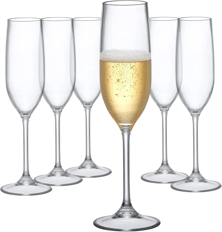 Amazing Abby - Crystal - 8-Ounce Unbreakable Tritan Champagne Flutes (Set of 6), Plastic Wine Glasses, Reusable, BPA-Free, Dishwasher-Safe, Perfect for Poolside, Outdoors, Camping, Picnic, and More