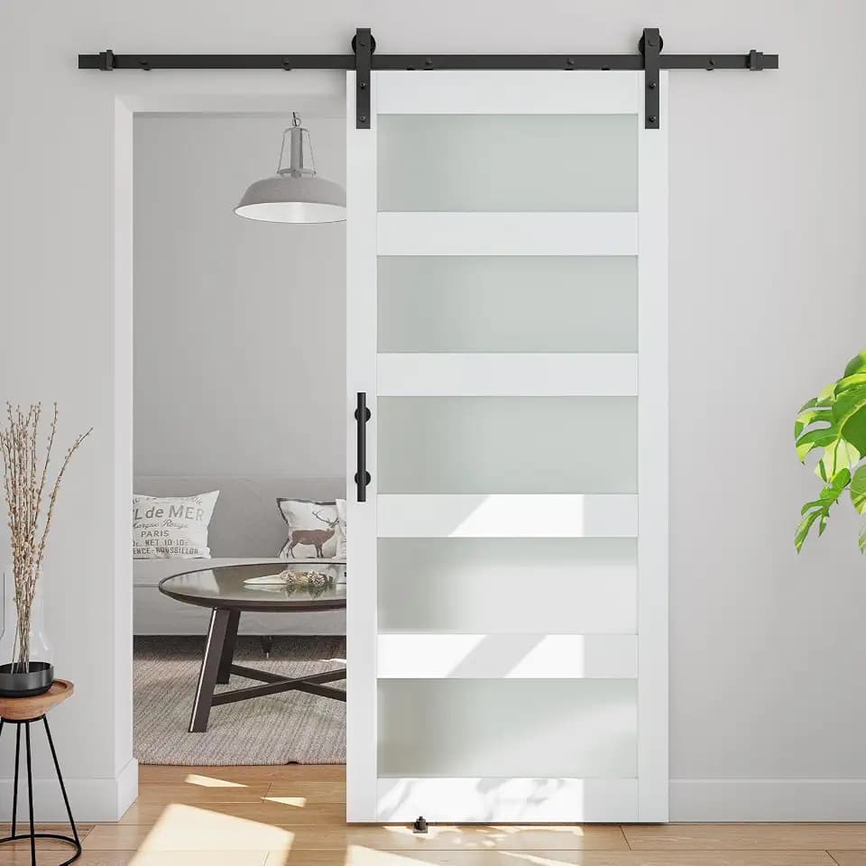 40in x 84in 5-Panel Sliding Glass Barn Door with 4ft Hardware Kit