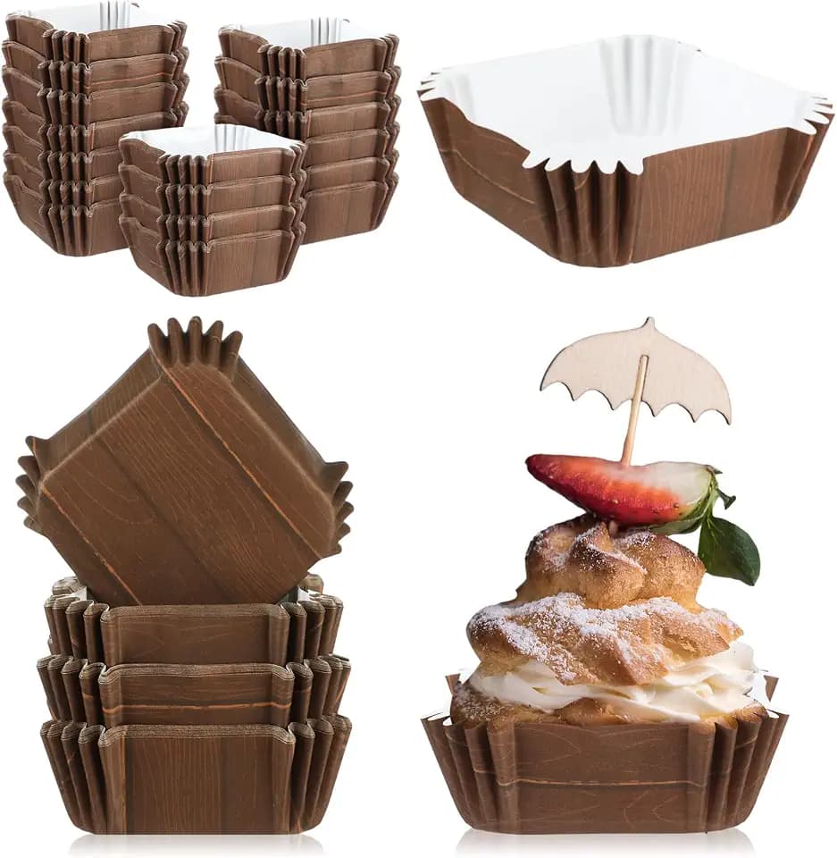 Maxcheck 300 Pcs Square Cupcake Liners 2.36'' Paper Baking Cups,Woodland